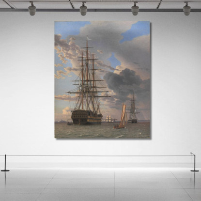 La Nave Da Guerra Russa Asow E Una Fregata All'Ancora Vicino A Elsinore Christoffer Wilhelm Eckersberg cwe80 quadro stampato su