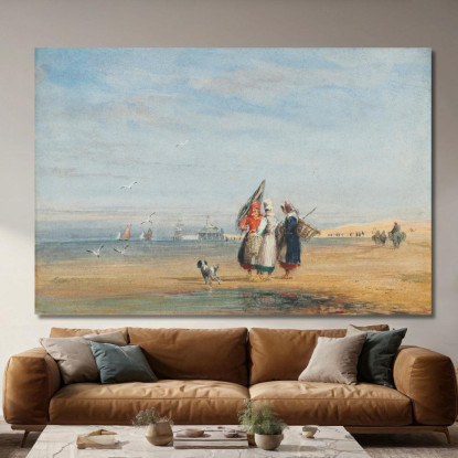 Spiaggia Di Calais Con Pescatori Di Gamberetti E Un Cane David Cox dcx8 quadro stampato su tela