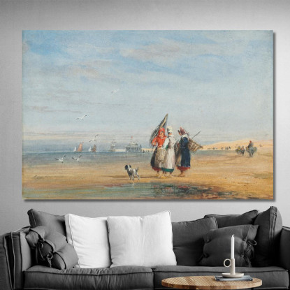 Spiaggia Di Calais Con Pescatori Di Gamberetti E Un Cane David Cox dcx8 quadro stampato su tela