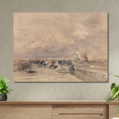 Molo Di Dieppe Vento Forte David Cox dcx10 quadro stampato su tela
