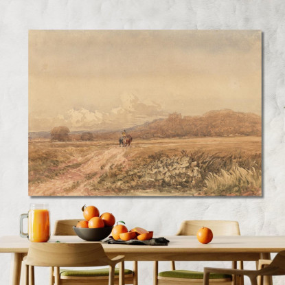 Cavaliere Su Un Sentiero Vicino Al Castello Di Bolsover Derbyshire David Cox dcx25 quadro stampato su tela