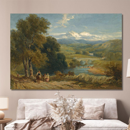 Paesaggio Con Una Vista Lontana Dell'Abbazia Di Bolton Yorkshire E Del Fiume Wharfe David Cox dcx27 quadro stampato su tela