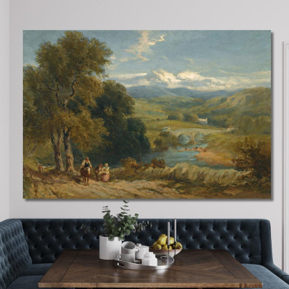 Paesaggio Con Una Vista Lontana Dell'Abbazia Di Bolton Yorkshire E Del Fiume Wharfe David Cox dcx27 quadro stampato su tela