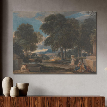 Paesaggio Con Un Uomo Che Si Lava I Piedi A Una Fontana Dopo Poussin David Cox dcx28 quadro stampato su tela