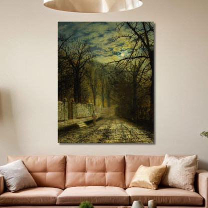 Una Strada Al Chiaro Di Luna 2 John Atkinson Grimshaw jag8 quadro stampato su tela