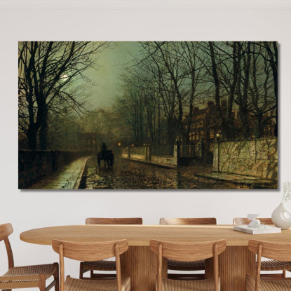 Una Luna Umida Su Putney Road John Atkinson Grimshaw jag13 quadro stampato su tela