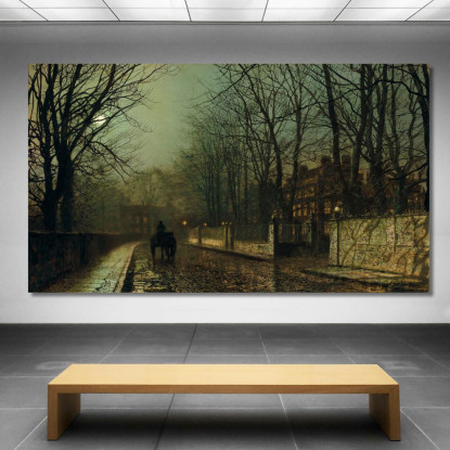Una Luna Umida Su Putney Road John Atkinson Grimshaw jag13 quadro stampato su tela