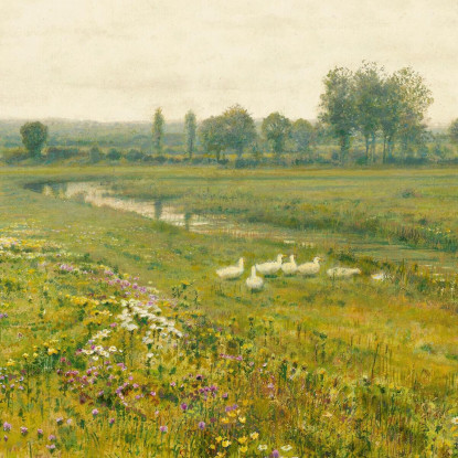 Un Ampio Prato Con Oche Presso Un Ruscello John Atkinson Grimshaw jag18 quadro stampato su tela