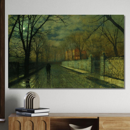 Figure In Un Vicolo Illuminato Dalla Luna Dopo La Pioggia John Atkinson Grimshaw jag28 quadro stampato su tela