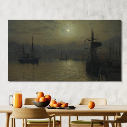 Vecchia Scarborough Luna Piena E Alta Marea John Atkinson Grimshaw jag52 quadro stampato su tela