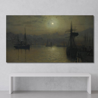 Vecchia Scarborough Luna Piena E Alta Marea John Atkinson Grimshaw jag52 quadro stampato su tela