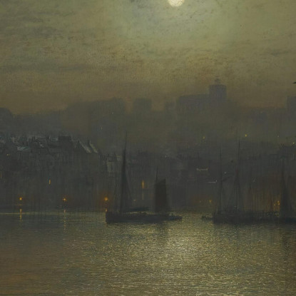 Vecchia Scarborough Luna Piena E Alta Marea John Atkinson Grimshaw jag52 quadro stampato su tela
