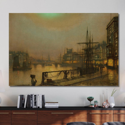 Whitby Di Notte John Atkinson Grimshaw jag82 quadro stampato su tela