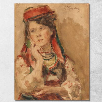 Ritratto Di Una Giovane Donna In Costume Tradizionale Konstantin Egorovich Makovsky kem11 quadro stampato su tela