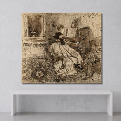 Cecilia De Madrazo Che Suona Il Pianoforte Mariano Fortuny Marsal mfm19 quadro stampato su tela