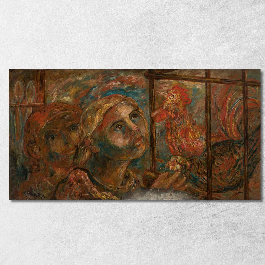 Bambini E Galli Tadeusz Makowski tmk25 quadro stampato su tela