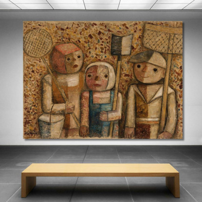 Bambini Che Vanno A Pescare Tadeusz Makowski tmk26 quadro stampato su tela