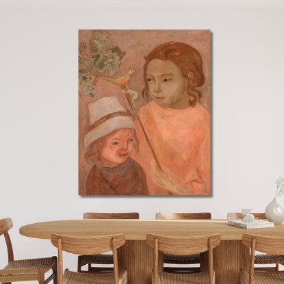 Bambini Con Un Uccellino Sul Bastone Tadeusz Makowski tmk38 quadro stampato su tela
