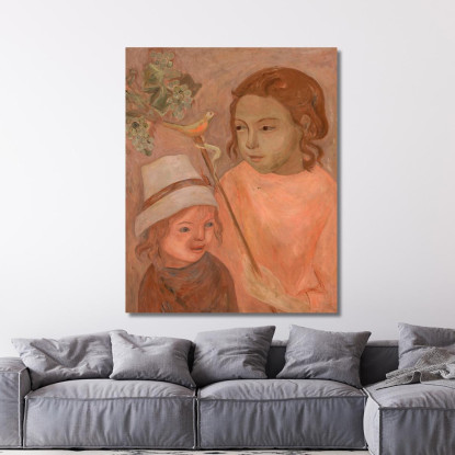 Bambini Con Un Uccellino Sul Bastone Tadeusz Makowski tmk38 quadro stampato su tela