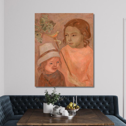 Bambini Con Un Uccellino Sul Bastone Tadeusz Makowski tmk38 quadro stampato su tela