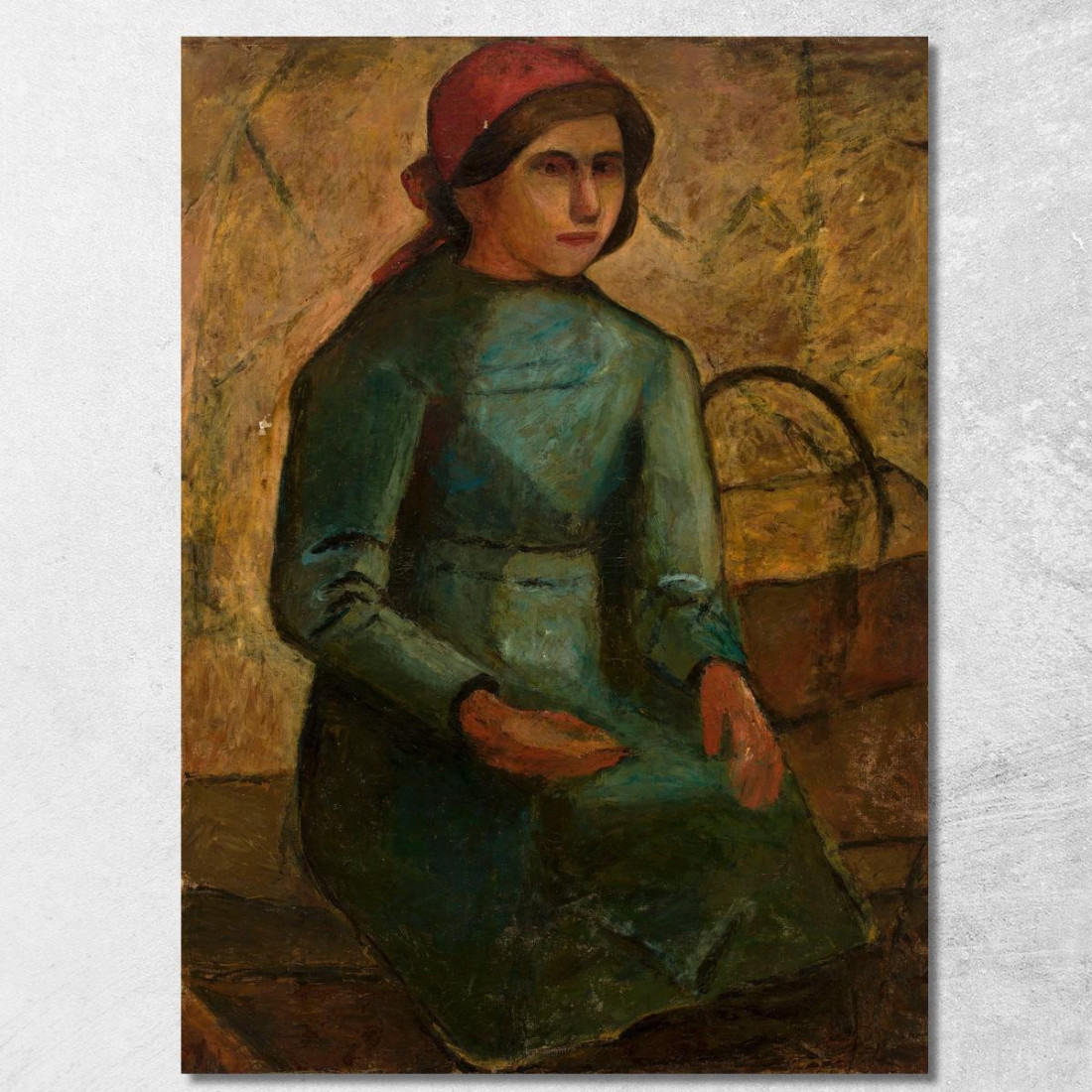 Ragazza In Abito Verde Con Cestino Tadeusz Makowski tmk42 quadro stampato su tela
