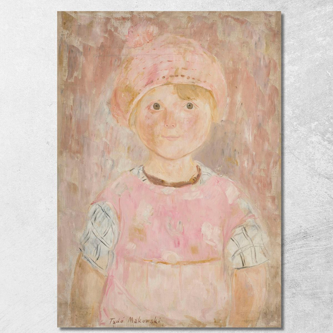 Bambina Con Vestito E Cappello Rosa Tadeusz Makowski tmk49 quadro stampato su tela