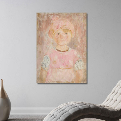 Bambina Con Vestito E Cappello Rosa Tadeusz Makowski tmk49 quadro stampato su tela