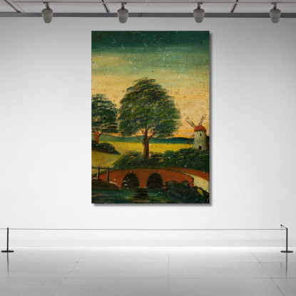 Paesaggio Con Un Mulino A Vento E Un Ponte Tadeusz Makowski tmk98 quadro stampato su tela