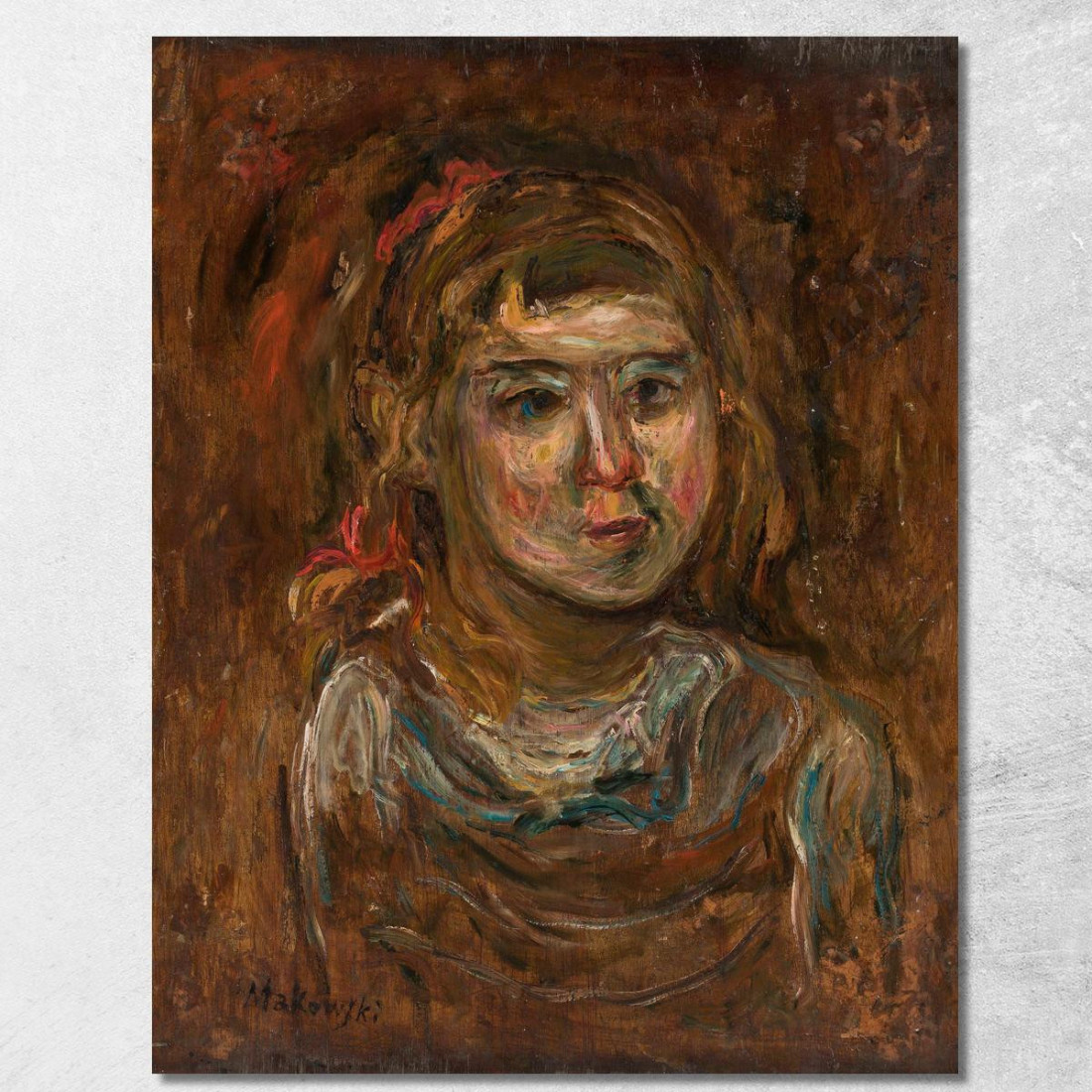 Bambina Con Un Nastro Rosso Tadeusz Makowski tmk108 quadro stampato su tela