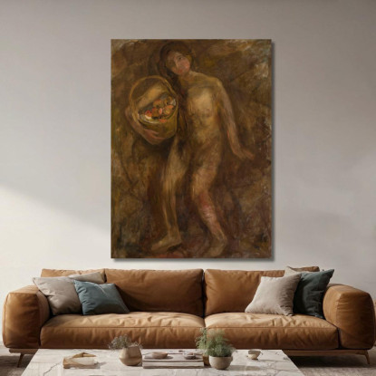 Ragazza Nuda Con Un Cesto Di Mele Tadeusz Makowski tmk129 quadro stampato su tela