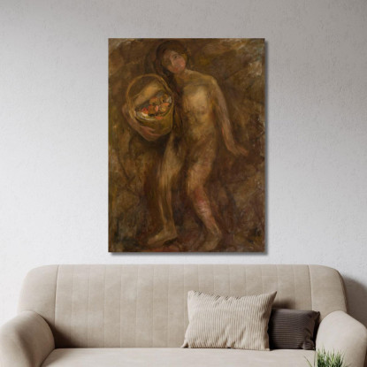 Ragazza Nuda Con Un Cesto Di Mele Tadeusz Makowski tmk129 quadro stampato su tela