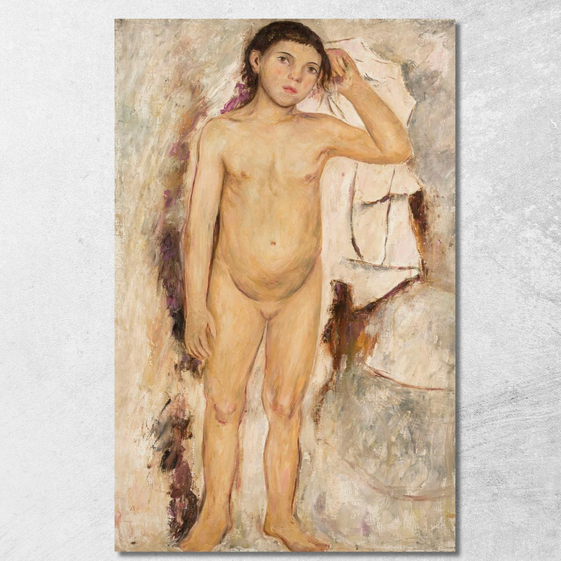 Bambina Nuda Con Una Mano Alzata Tadeusz Makowski tmk131 quadro stampato su tela