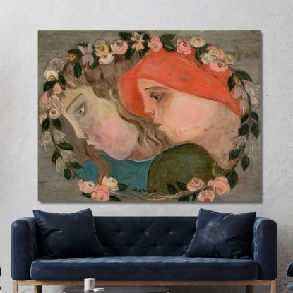 Due Teste Di Bambine In Una Ghirlanda Di Fiori Tadeusz Makowski tmk189 quadro stampato su tela