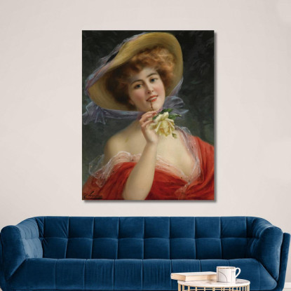 Ragazza Con La Rosa Gialla Emile Vernon evr7 quadro stampato su tela