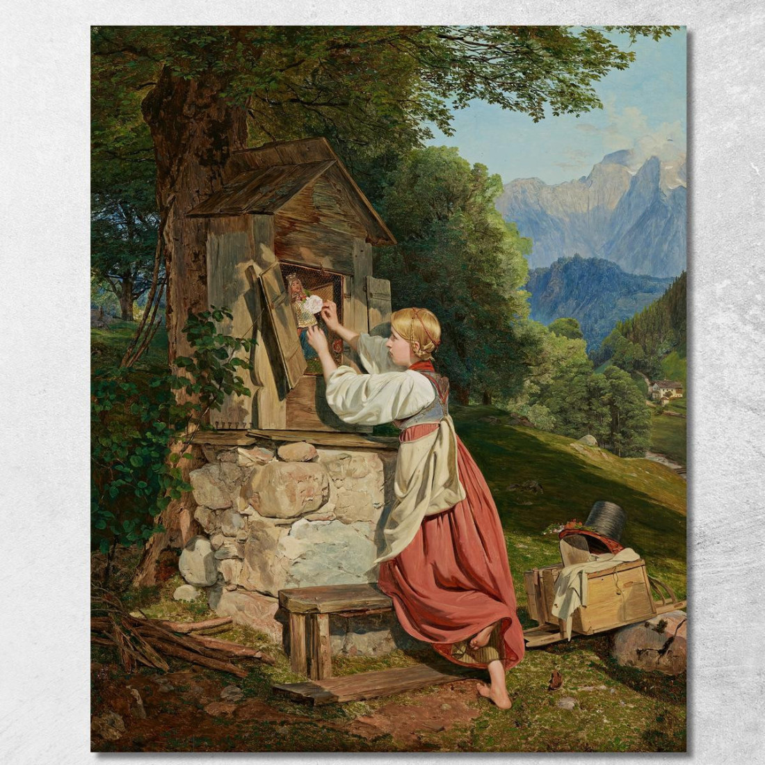Una Ragazza Adorna La Madonna Con Una Rosa Ferdinand Georg Waldmüller fgw51 quadro stampato su tela