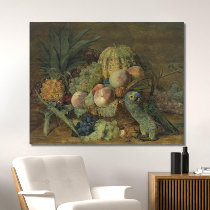 Natura Morta Di Frutta Con Pappagallo Ferdinand Georg Waldmüller fgw59 quadro stampato su tela