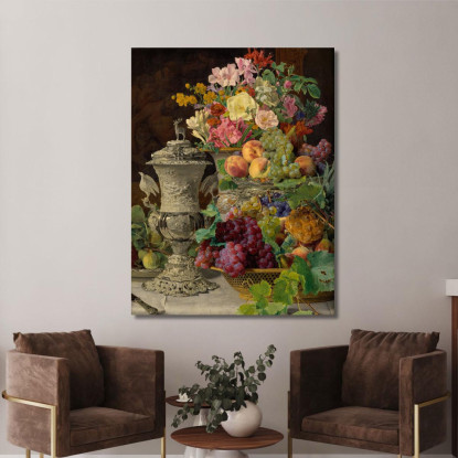 Natura Morta Con Frutta Fiori E Coppa D'Argento Ferdinand Georg Waldmüller fgw103 quadro stampato su tela