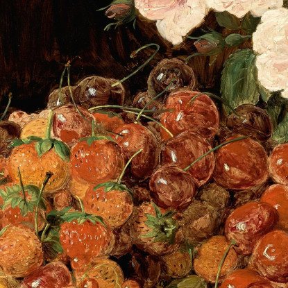 Natura Morta Con Rose Fragole E Pane Ferdinand Georg Waldmüller fgw105 quadro stampato su tela