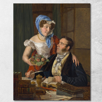 Il Cartografo Professor Josef Jüttner E Sua Moglie Ferdinand Georg Waldmüller fgw109 quadro stampato su tela