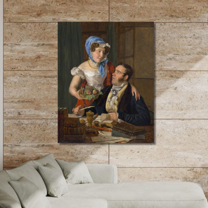 Il Cartografo Professor Josef Jüttner E Sua Moglie Ferdinand Georg Waldmüller fgw109 quadro stampato su tela