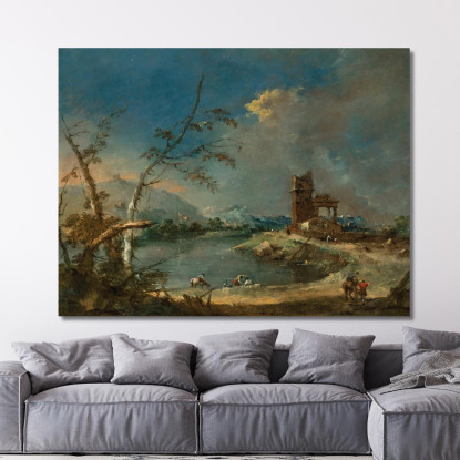 Un Capriccio Di Una Torre Rustica Accanto A Un Lago Francesco Guardi fgr1 quadro stampato su tela