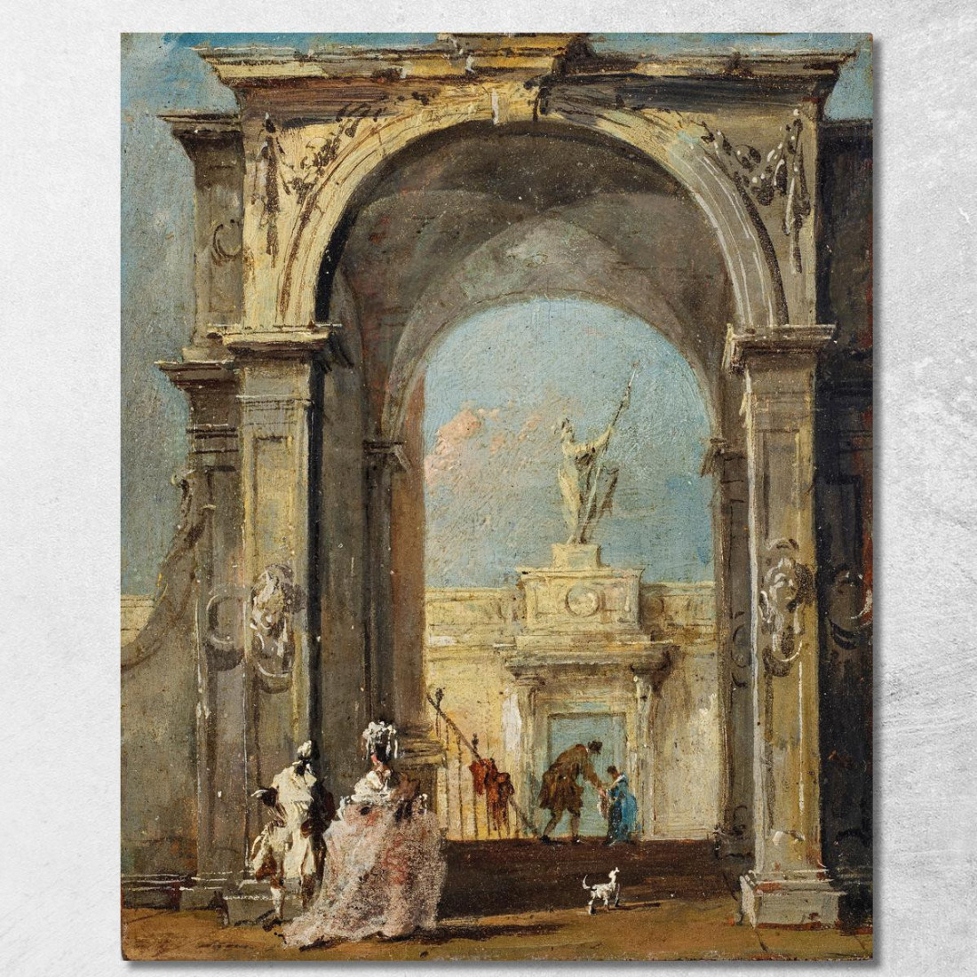 Un Capriccio Architettonico Con Figure Elegantemente Vestite E Un Cane All'Ingresso Di Un Palazzo Francesco Guardi fgr6 quadro
