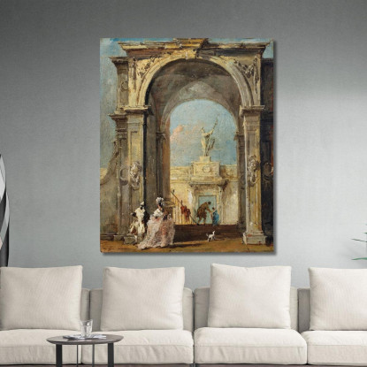 Un Capriccio Architettonico Con Figure Elegantemente Vestite E Un Cane All'Ingresso Di Un Palazzo Francesco Guardi fgr6 quadro
