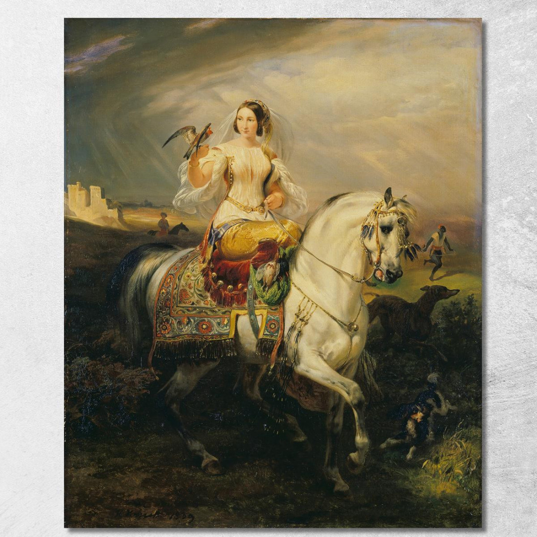 Una Dama Algerina Con Il Falco Horace Vernet hvr4 quadro stampato su tela