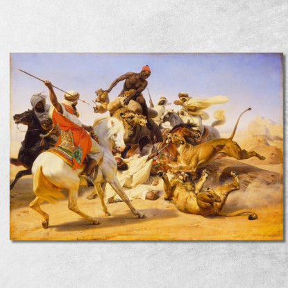 La Caccia Al Leone Horace Vernet hvr39 quadro stampato su tela