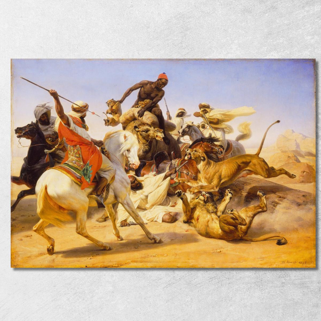 La Caccia Al Leone Horace Vernet hvr39 quadro stampato su tela