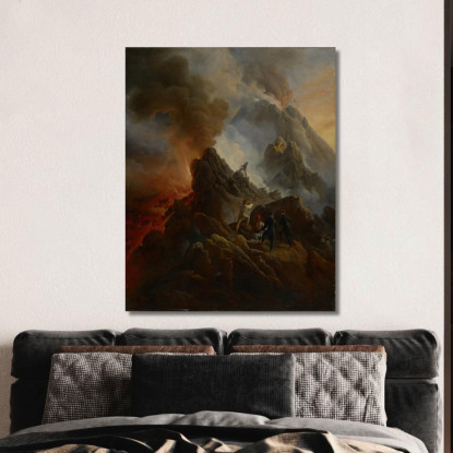 L’Eruzione Del Vesuvio Con L'Artista E Suo Padre Carle Vernet In Primo Piano Horace Vernet hvr46 quadro stampato su tela