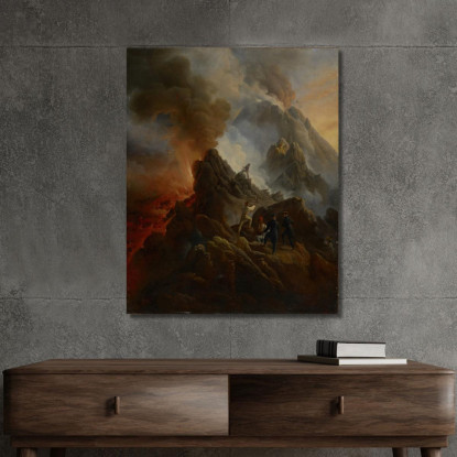L’Eruzione Del Vesuvio Con L'Artista E Suo Padre Carle Vernet In Primo Piano Horace Vernet hvr46 quadro stampato su tela