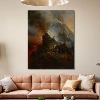 L’Eruzione Del Vesuvio Con L'Artista E Suo Padre Carle Vernet In Primo Piano Horace Vernet hvr46 quadro stampato su tela