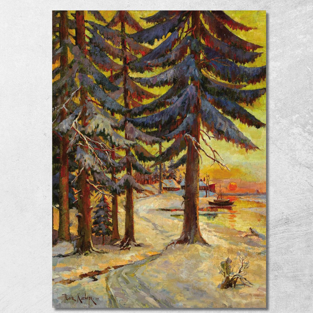 Sera D'Inverno Sul Lago Julius Sergius Klever jsk25 quadro stampato su tela